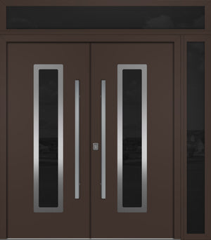 Nova Inox S1 Modern Exterior Double Door 72x80 W/ (1) 12" Sidelight and Transom - Unit 86x95 3/8 - Brown - Doors and Beyond
