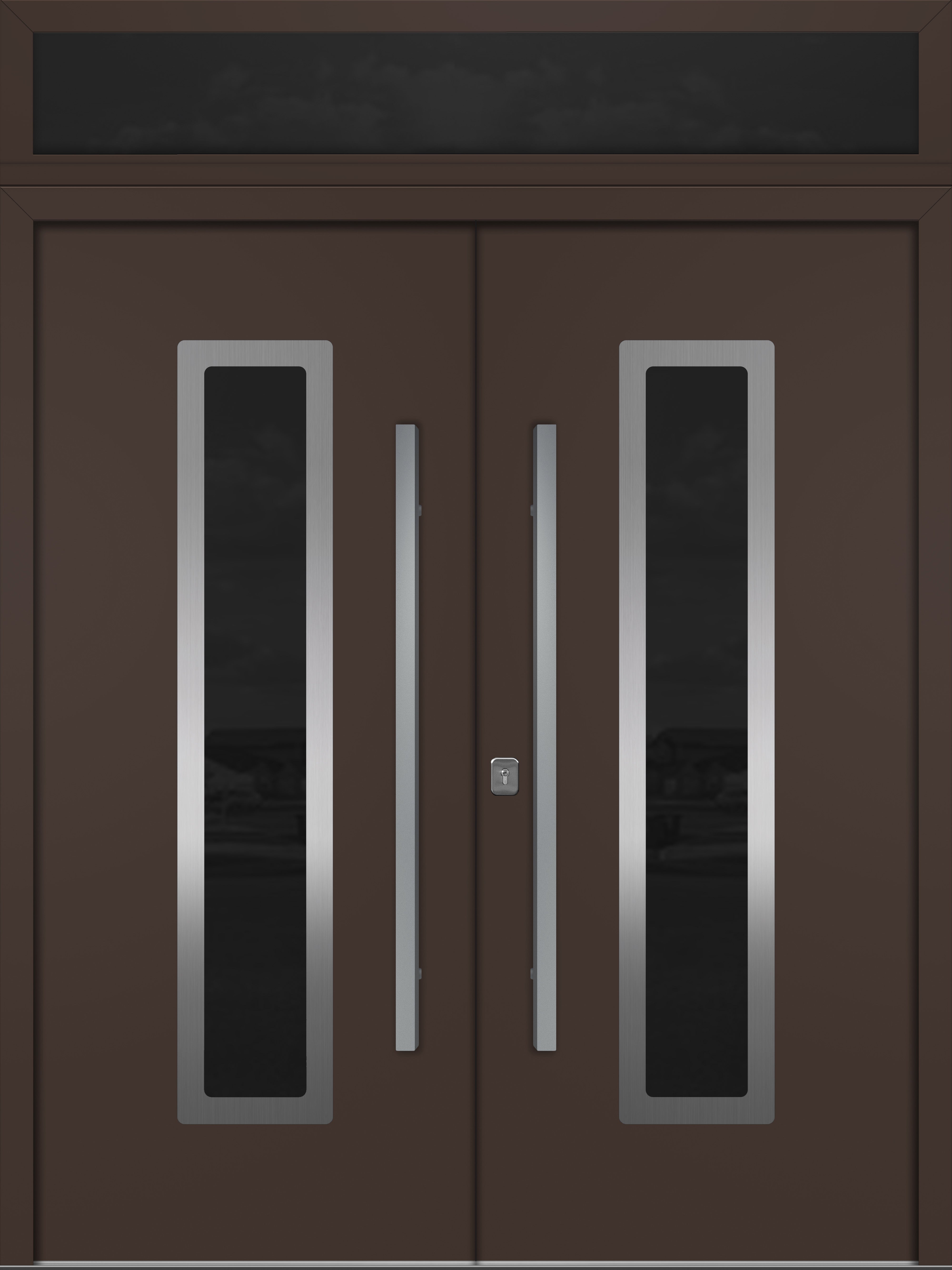Nova Inox S1 Modern Exterior Double Door 72x80 with Transom - Unit 74x95 1/2 - Brown