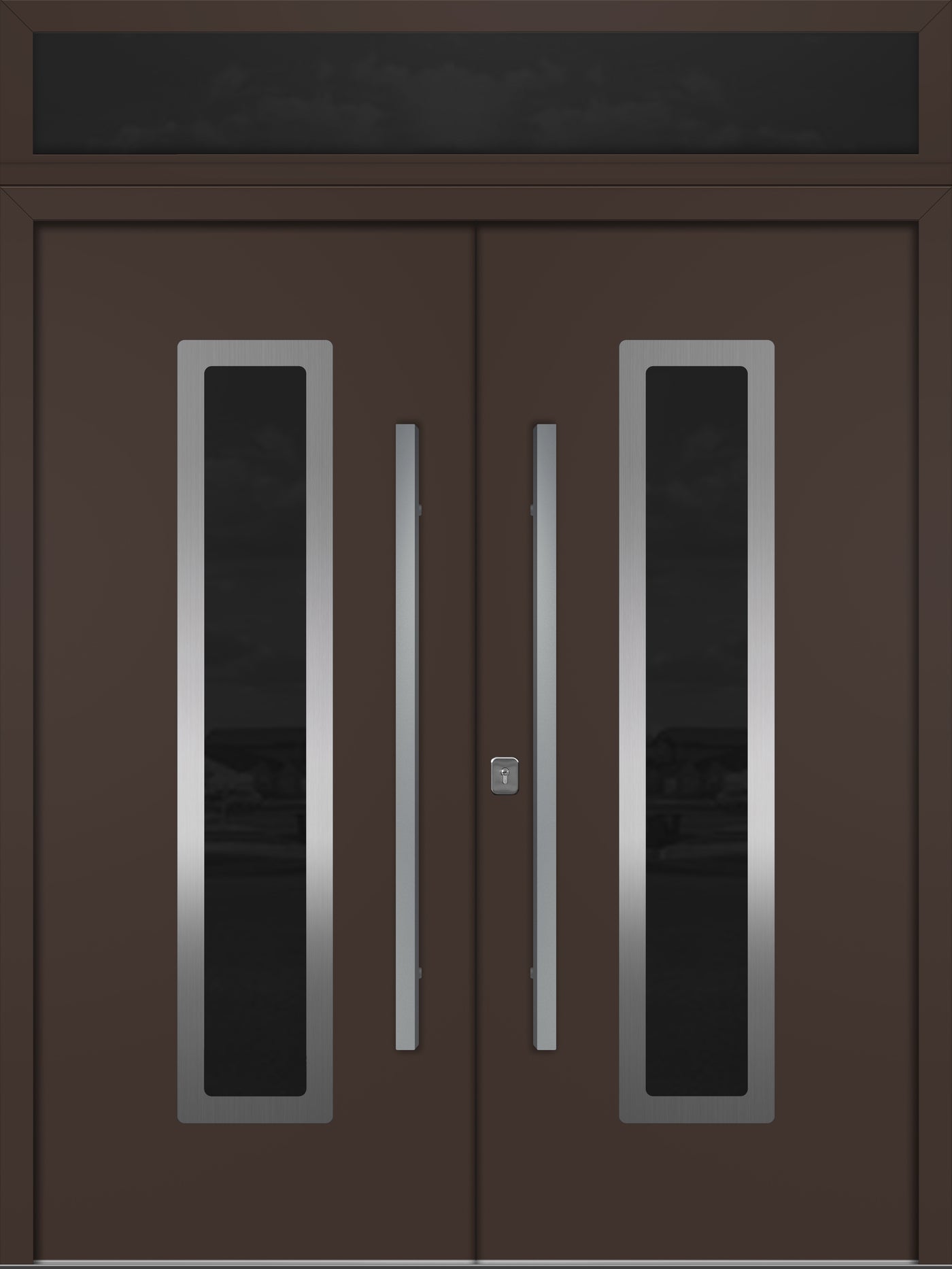 Nova Inox S1 Modern Exterior Double Door 72x80 with Transom - Unit 74x95 1/2 - Brown - Doors and Beyond