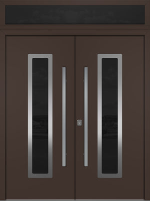 Nova Inox S1 Modern Exterior Double Door 72x80 with Transom - Unit 74x95 1/2 - Brown - Doors and Beyond