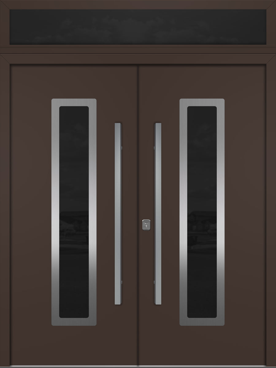 Nova Inox S1 Modern Exterior Double Door 72x80 with Transom - Unit 74x95 1/2 - Brown - Doors and Beyond