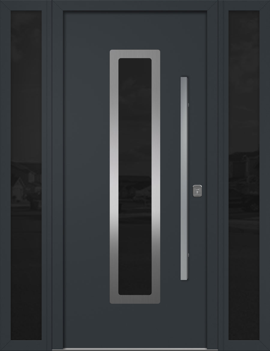 Nova Inox S1 Modern Exterior Single Door W/ (2) 12" Sidelight - Unit 62x81 3/8 - Gray - Doors and Beyond
