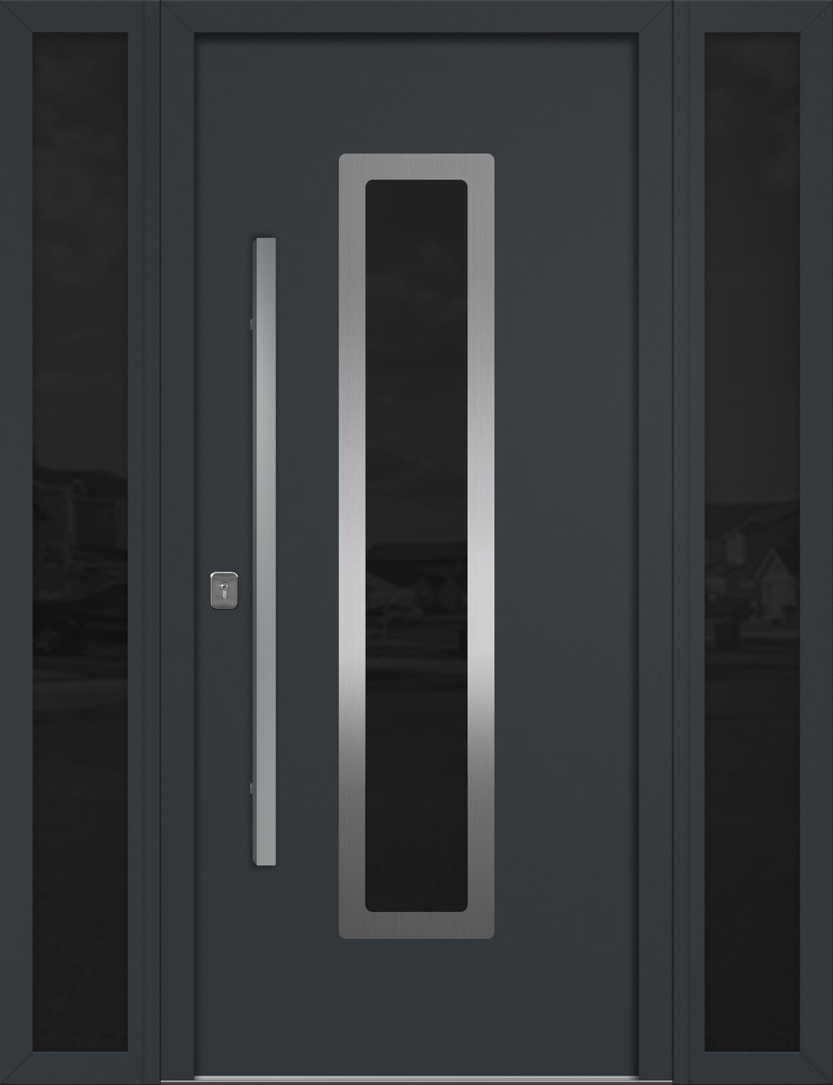 Nova Inox S1 Modern Exterior Single Door W/ (2) 12" Sidelight - Unit 62x81 3/8 - Gray - Doors and Beyond