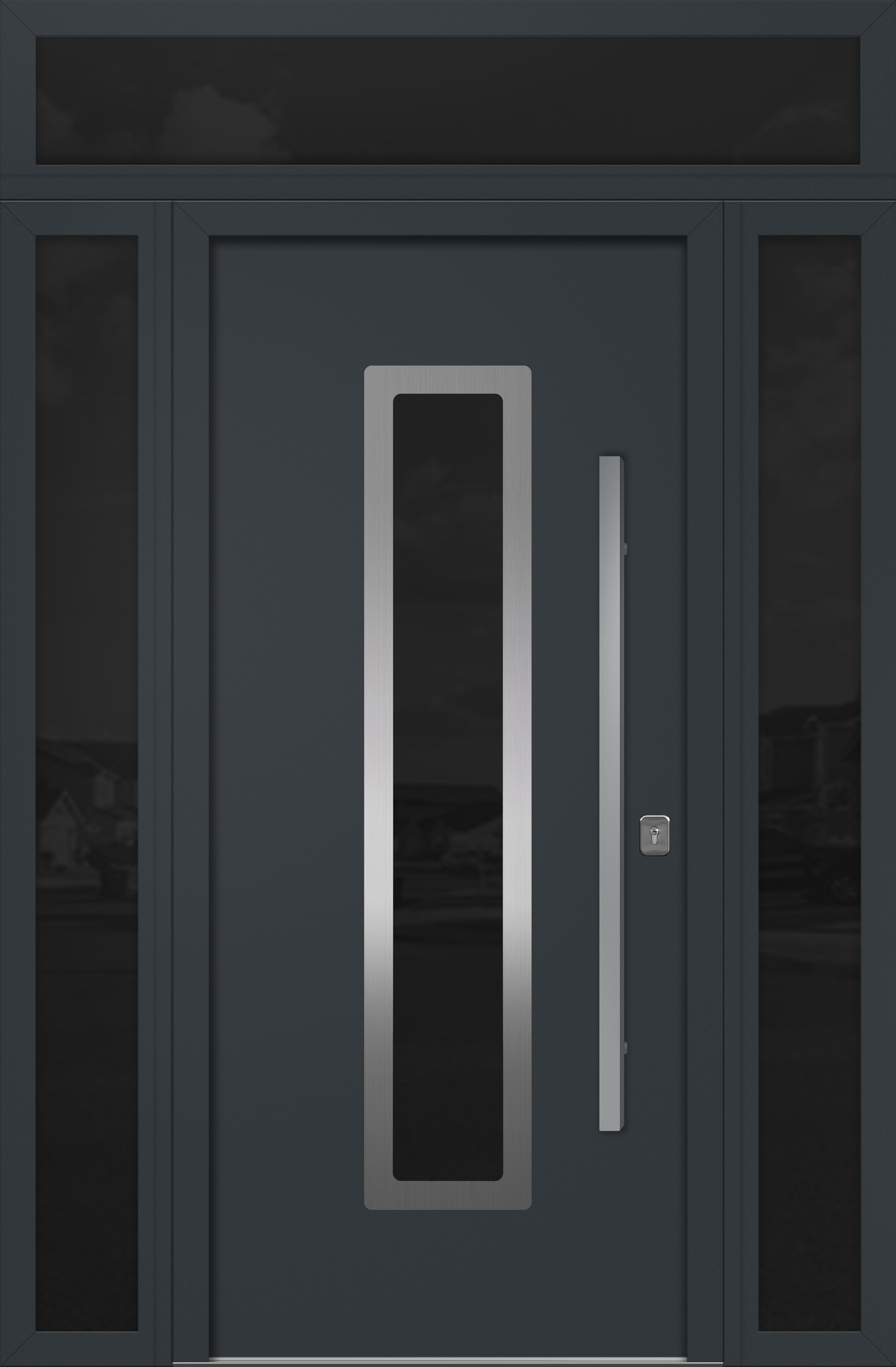 Nova Inox S1 Modern Exterior Single Door 36x80 with 2 Sidelight and Transom - Unit 62x95 1/2 - Gray
