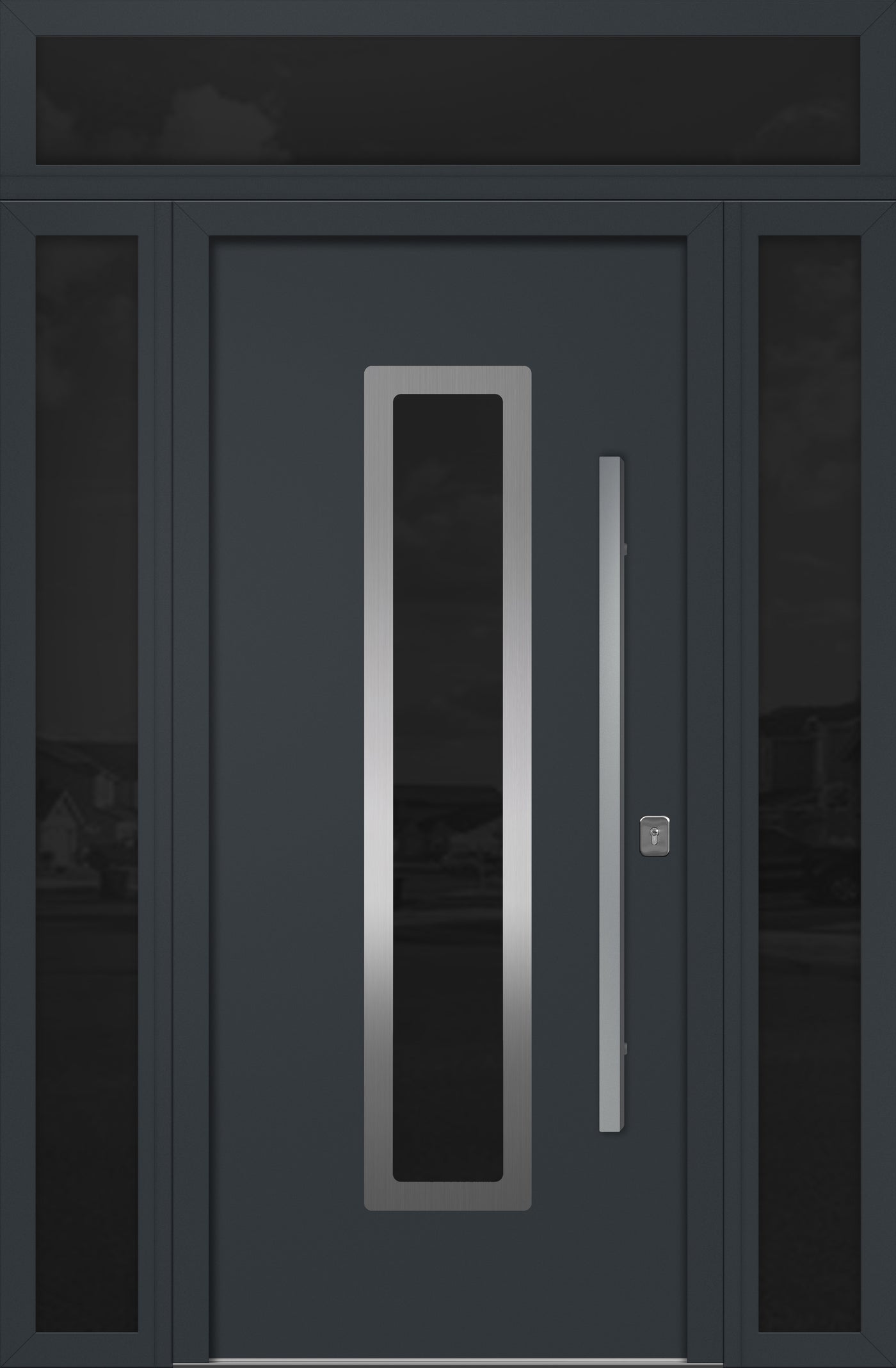 Nova Inox S1 Modern Exterior Single Door 36x80 with 2 Sidelight and Transom - Unit 62x95 1/2 - Gray - Doors and Beyond