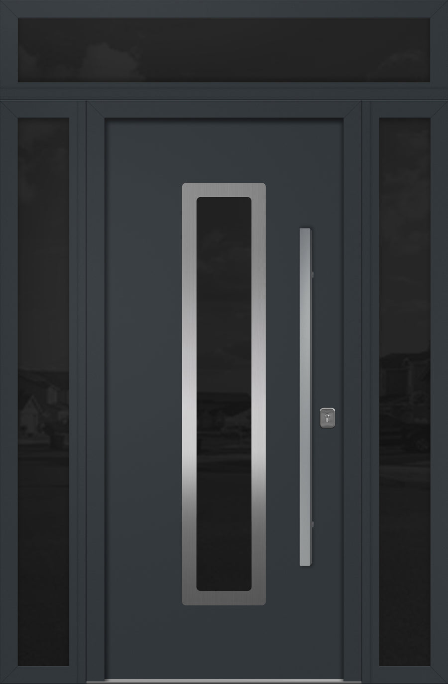 Nova Inox S1 Modern Exterior Single Door 36x80 with 2 Sidelight and Transom - Unit 62x95 1/2 - Gray - Doors and Beyond