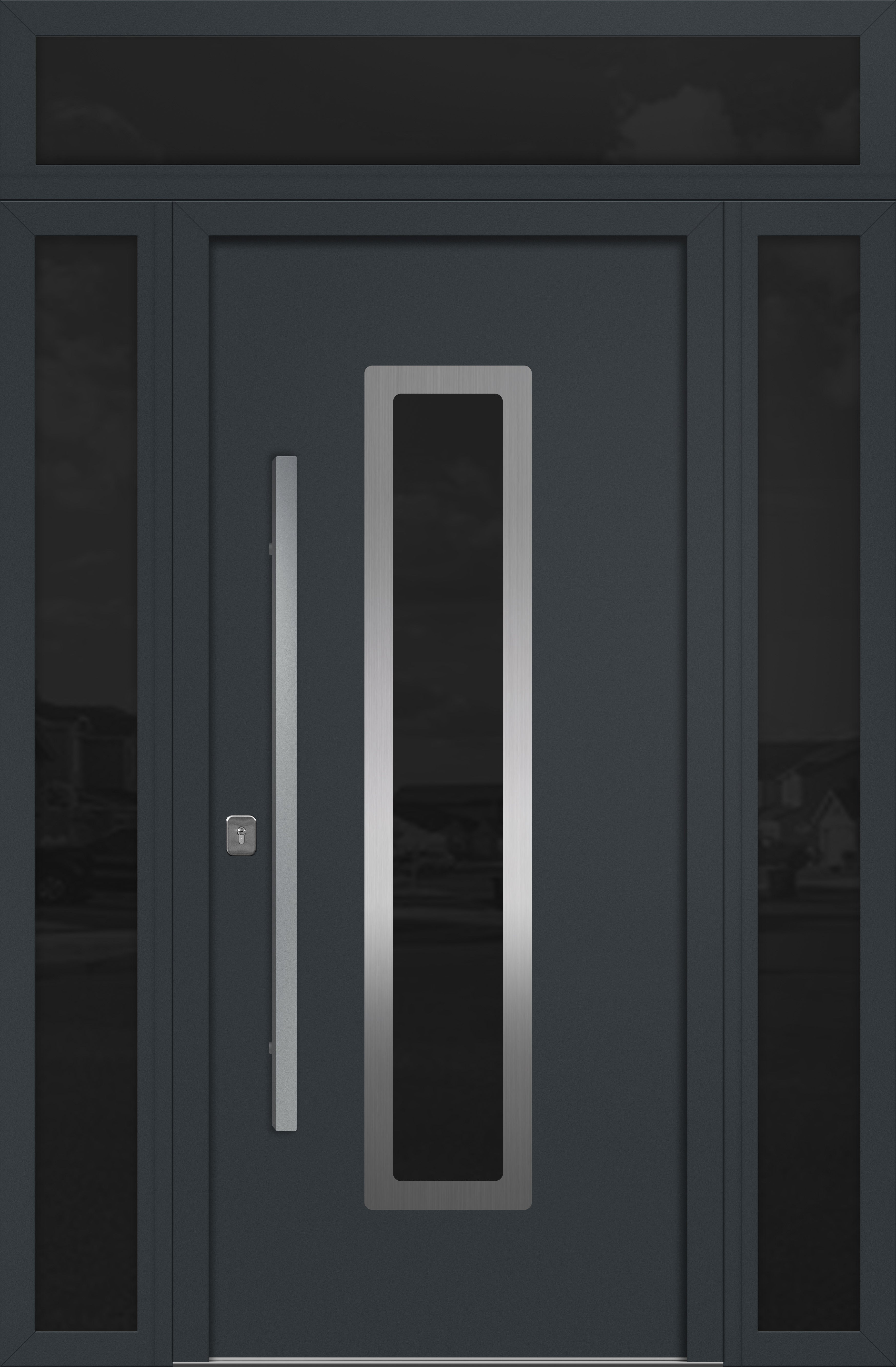 Nova Inox S1 Modern Exterior Single Door 36x80 with 2 Sidelight and Transom - Unit 62x95 1/2 - Gray