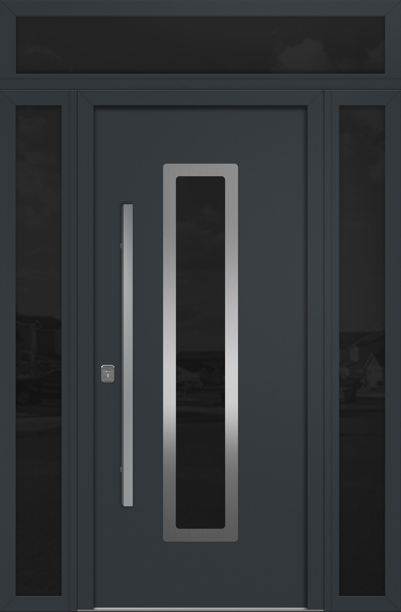 Nova Inox S1 Modern Exterior Single Door 36x80 with 2 Sidelight and Transom - Unit 62x95 1/2 - Gray - Doors and Beyond