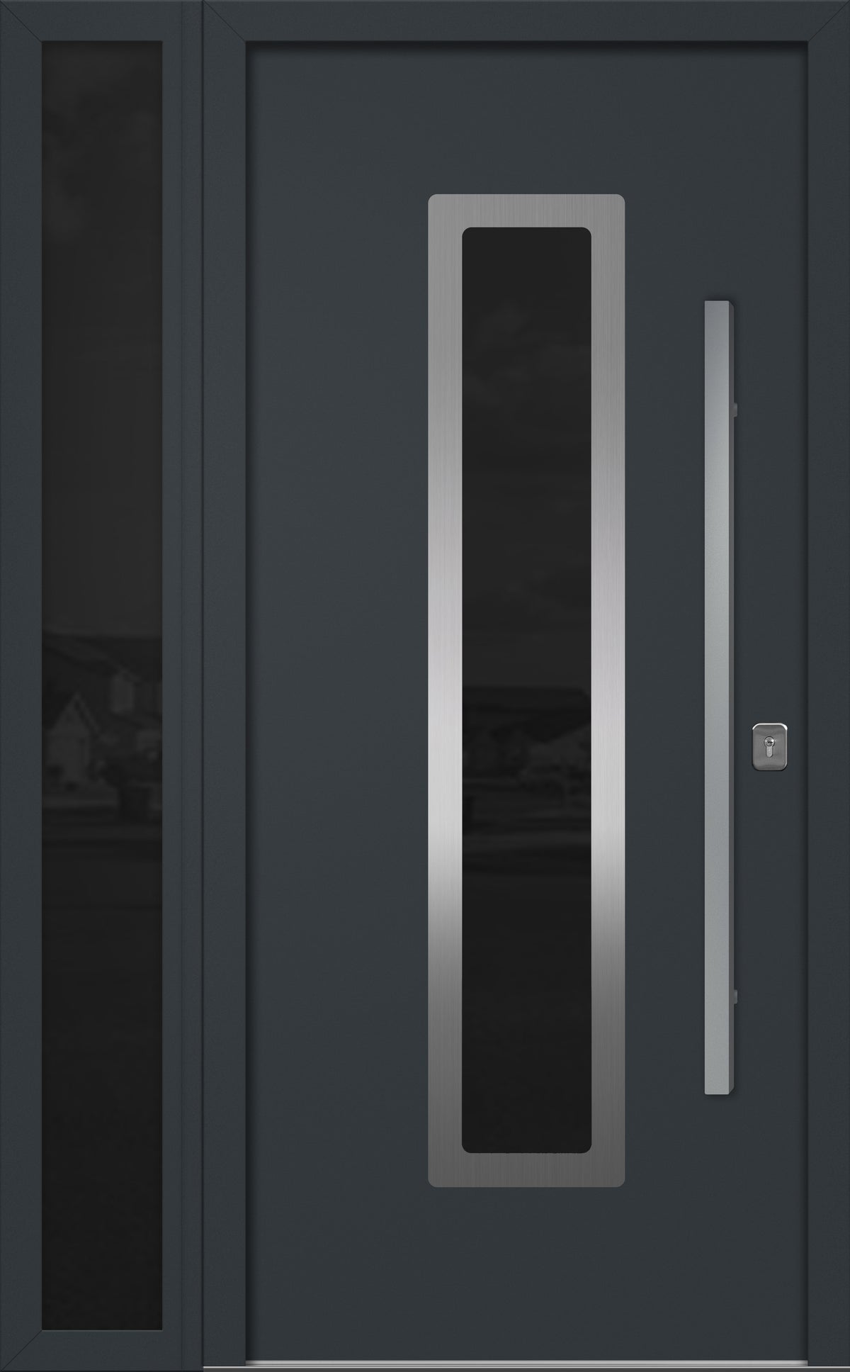 Nova Inox S1 Modern Exterior Single Door W/ (1) 12" Sidelight - Unit 50x81 3/8 - Gray - Doors and Beyond