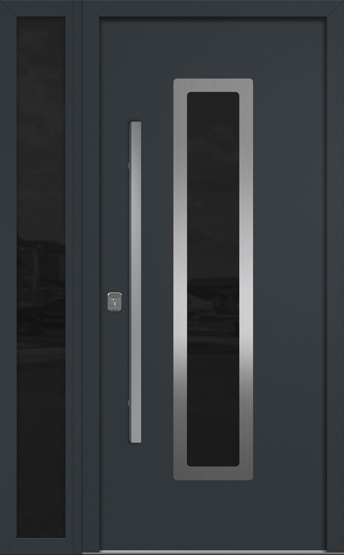 Nova Inox S1 Modern Exterior Single Door W/ (1) 12" Sidelight - Unit 50x81 3/8 - Gray - Doors and Beyond
