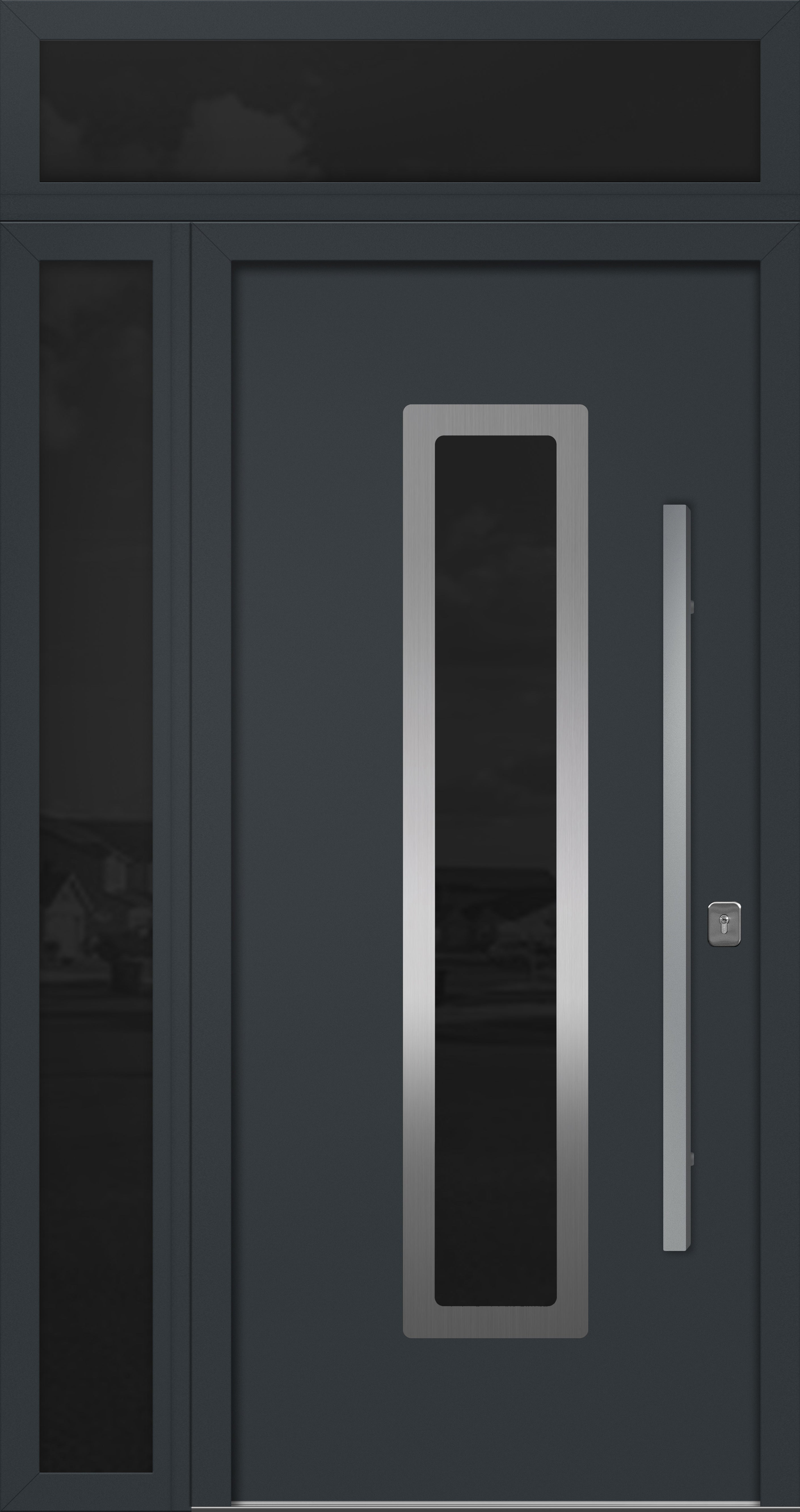 Nova Inox S1 Modern Exterior Single Door 36x80 with Sidelight and Transom - Unit 50x95 1/2 - Gray
