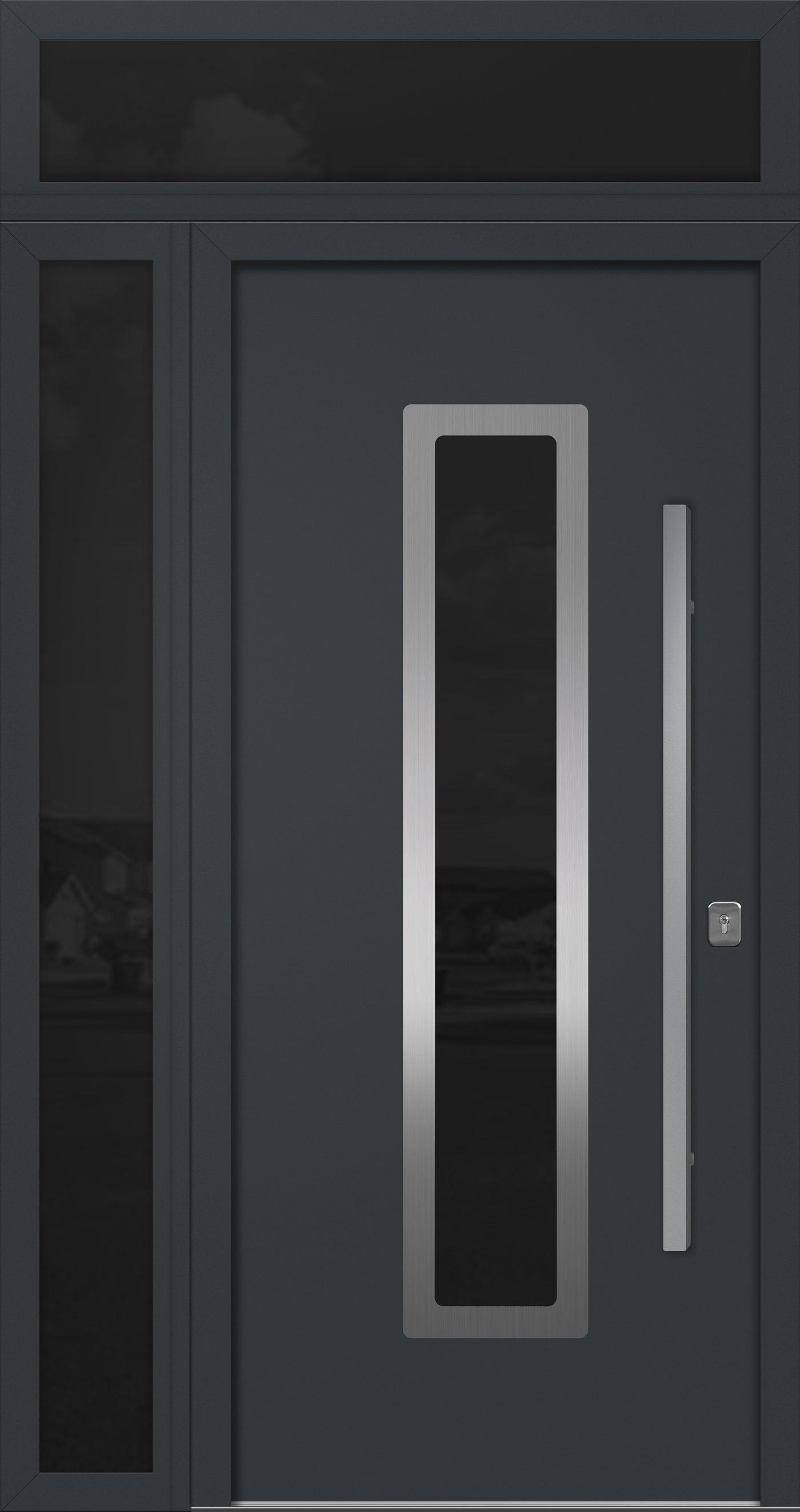 Nova Inox S1 Modern Exterior Single Door 36x80 with Sidelight and Transom - Unit 50x95 1/2 - Gray - Doors and Beyond