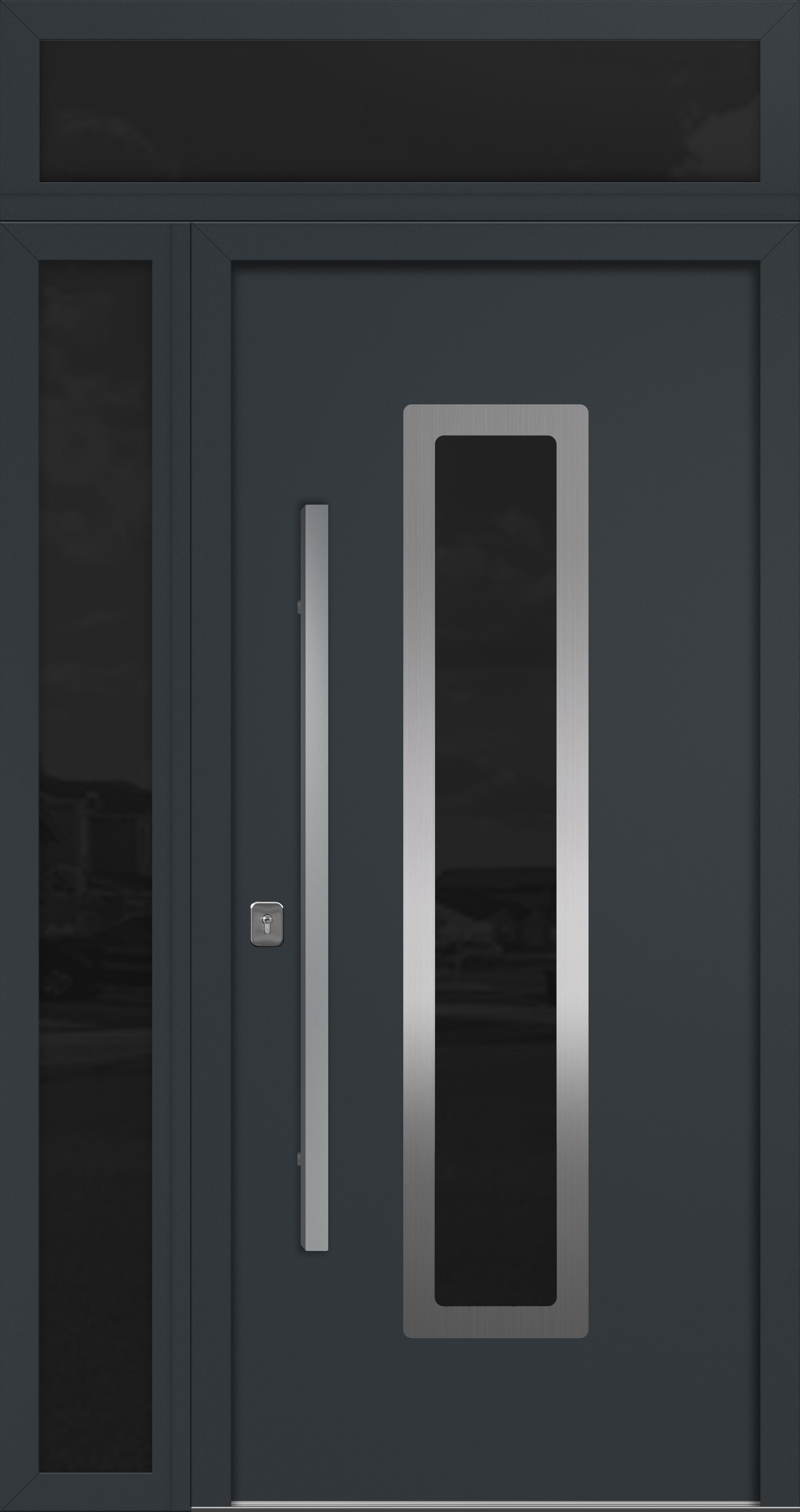 Nova Inox S1 Modern Exterior Single Door 36x80 with Sidelight and Transom - Unit 50x95 1/2 - Gray