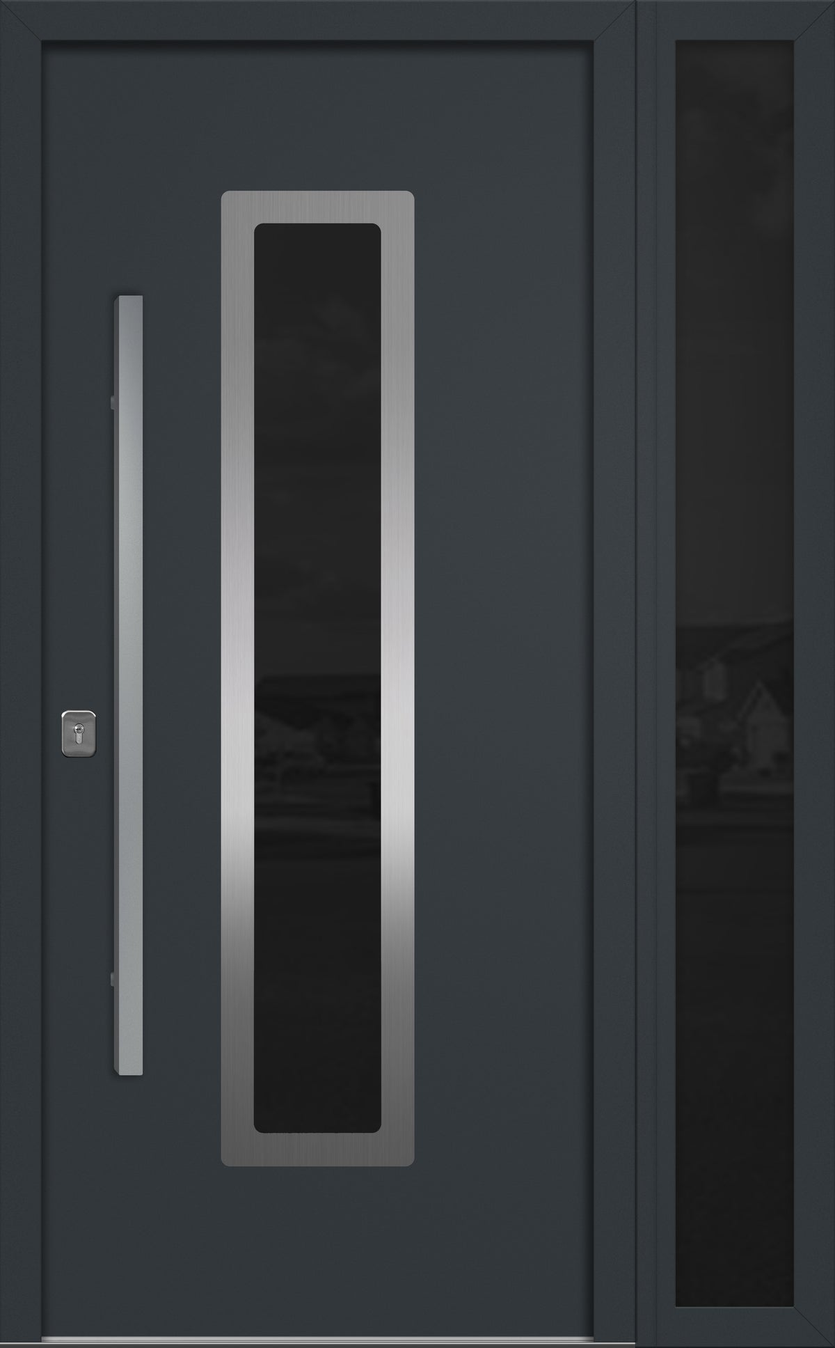 Nova Inox S1 Modern Exterior Single Door W/ (1) 12" Sidelight - Unit 50x81 3/8 - Gray - Doors and Beyond