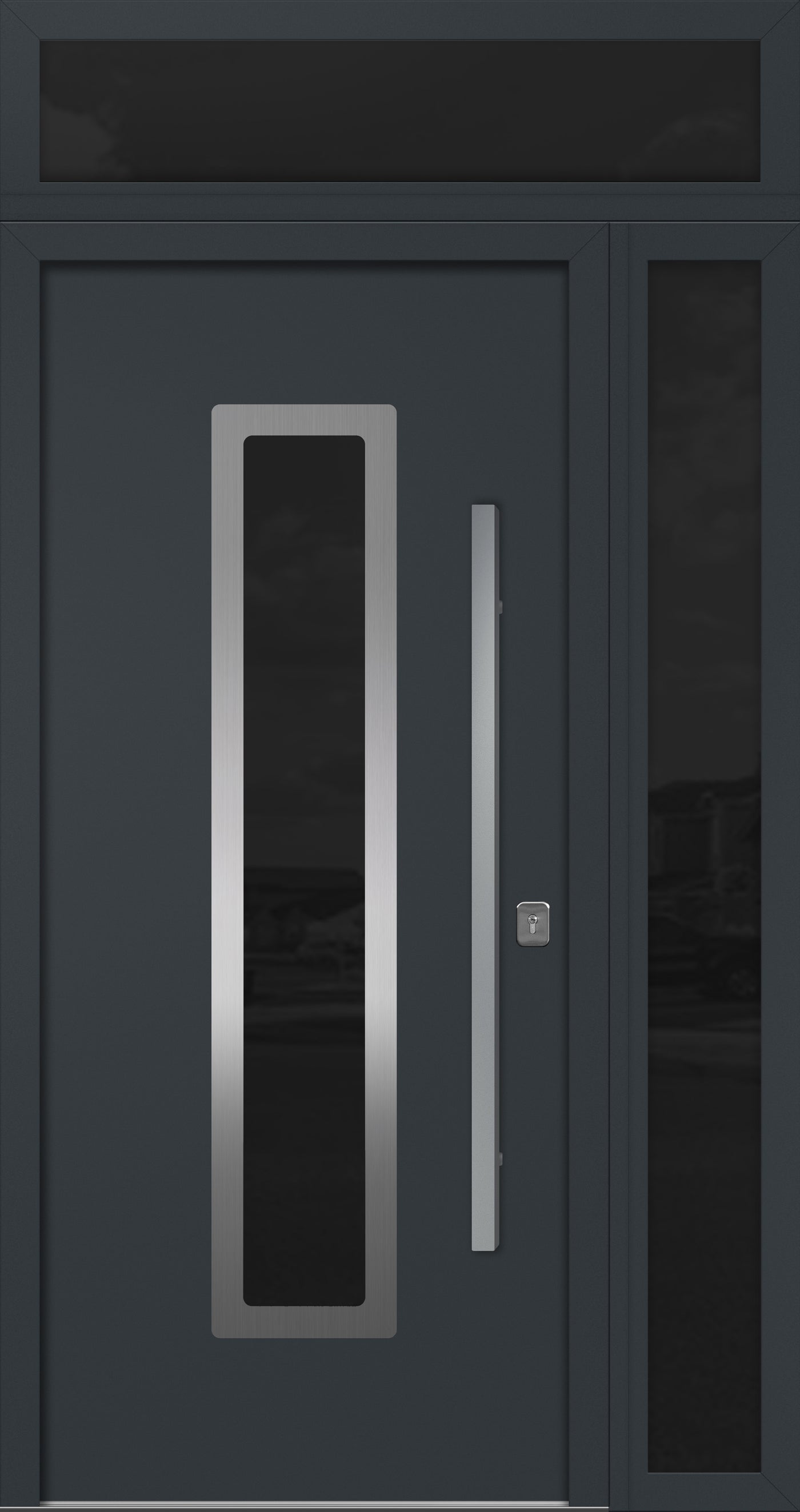 Nova Inox S1 Modern Exterior Single Door 36x80 with Sidelight and Transom - Unit 50x95 1/2 - Gray - Doors and Beyond
