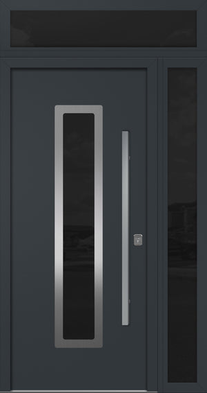 Nova Inox S1 Modern Exterior Single Door 36x80 with Sidelight and Transom - Unit 50x95 1/2 - Gray - Doors and Beyond
