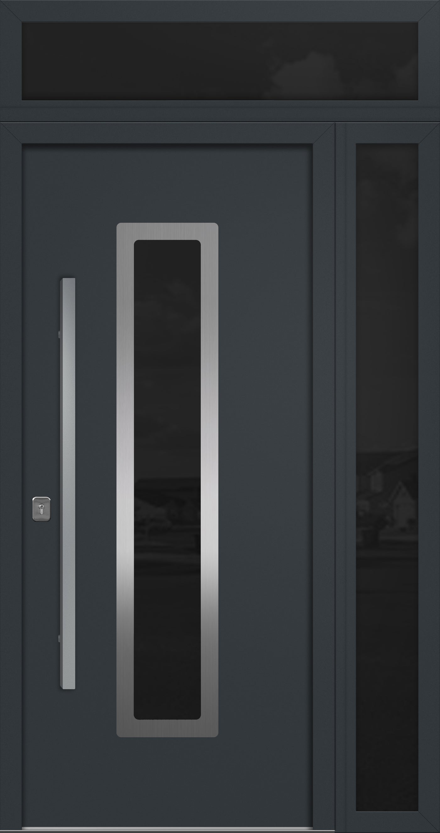 Nova Inox S1 Modern Exterior Single Door 36x80 with Sidelight and Transom - Unit 50x95 1/2 - Gray - Doors and Beyond