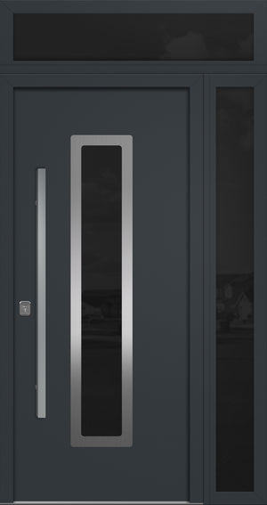 Nova Inox S1 Modern Exterior Single Door 36x80 with Sidelight and Transom - Unit 50x95 1/2 - Gray - Doors and Beyond