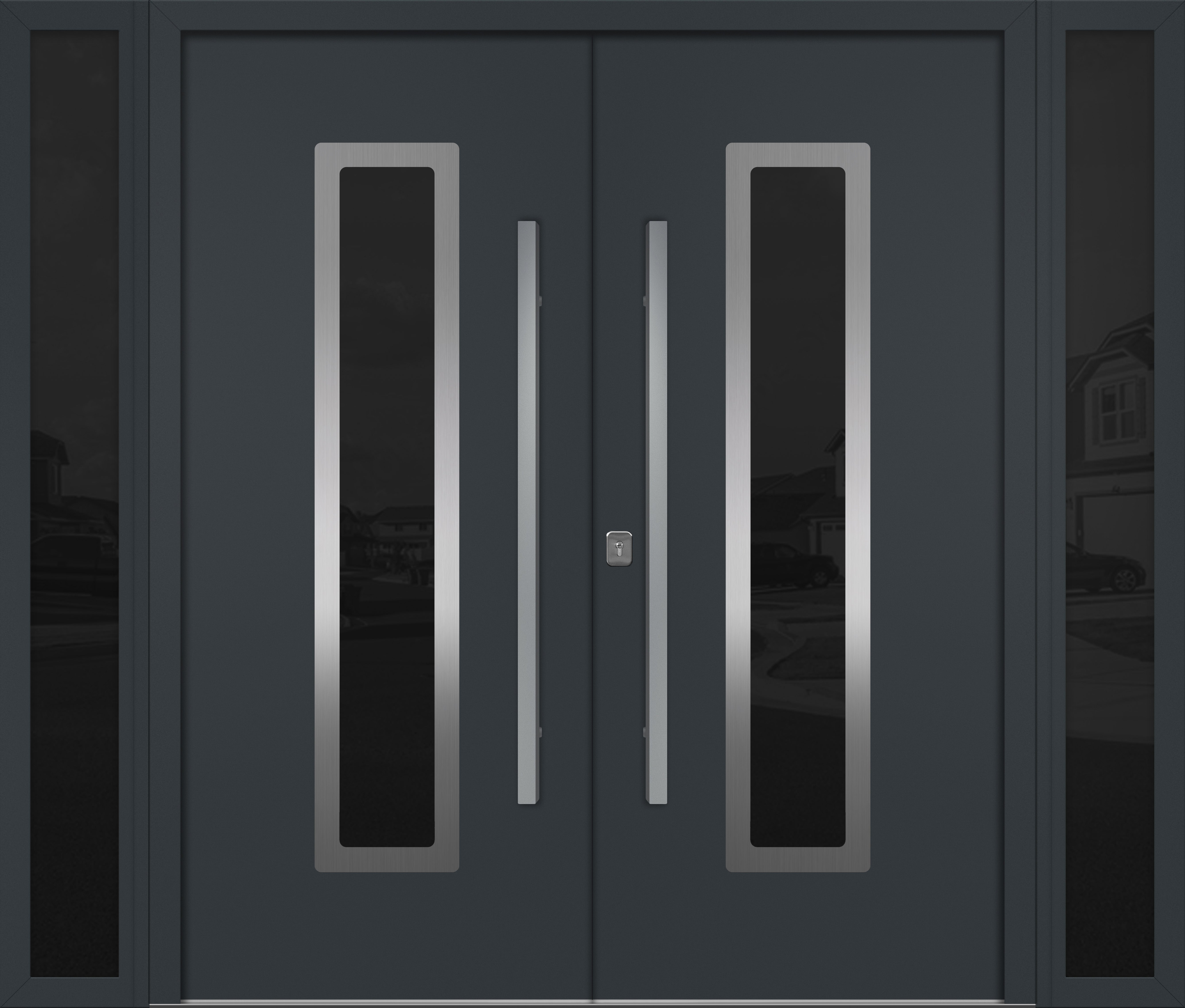 Nova Inox S1 Modern Exterior Double Door W/ (2) 12" Sidelight - Unit 98x81 3/8 - Gray