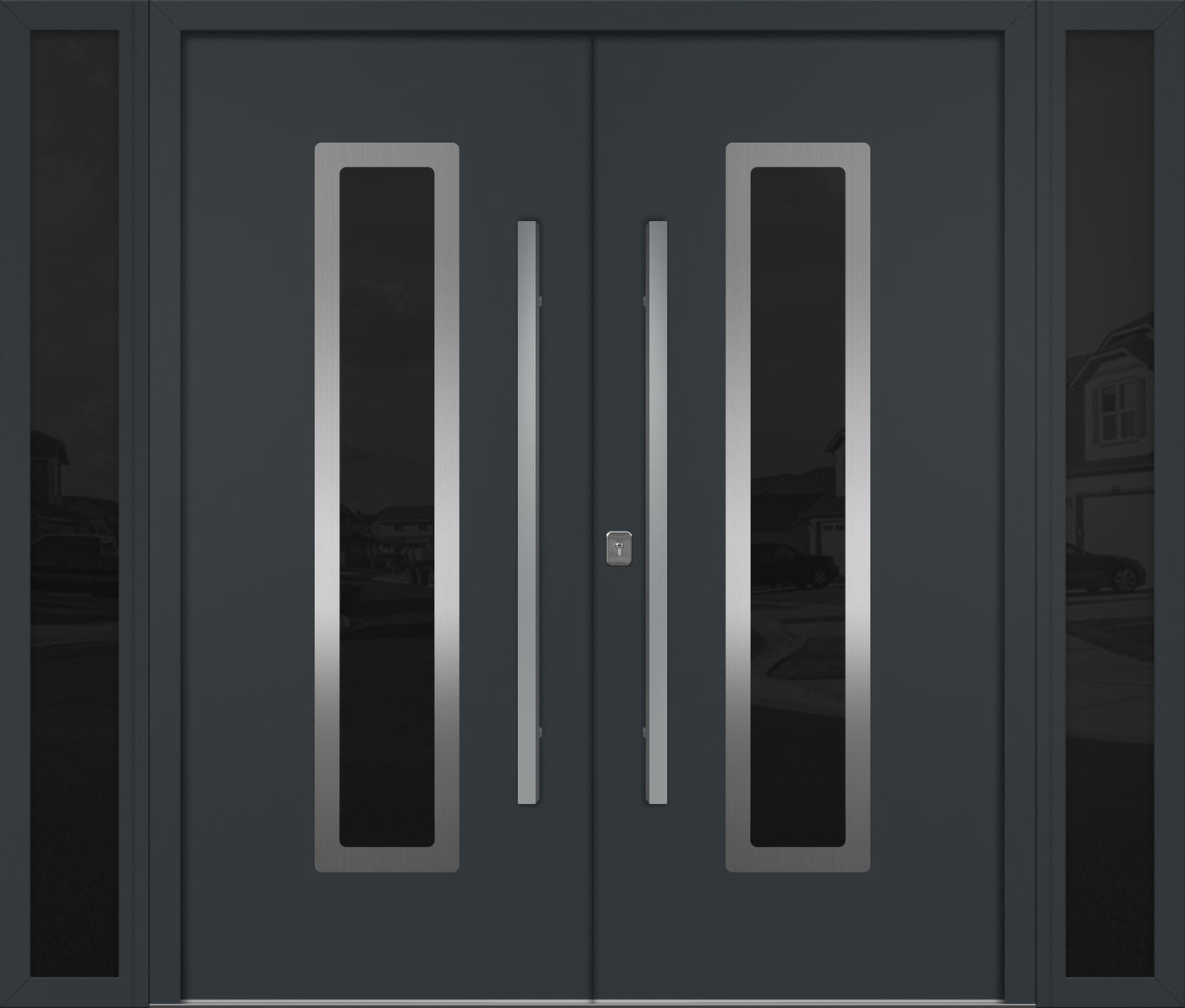 Nova Inox S1 Modern Exterior Double Door W/ (2) 12" Sidelight - Unit 98x81 3/8 - Gray - Doors and Beyond