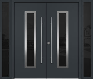 Nova Inox S1 Modern Exterior Double Door W/ (2) 12" Sidelight - Unit 98x81 3/8 - Gray - Doors and Beyond