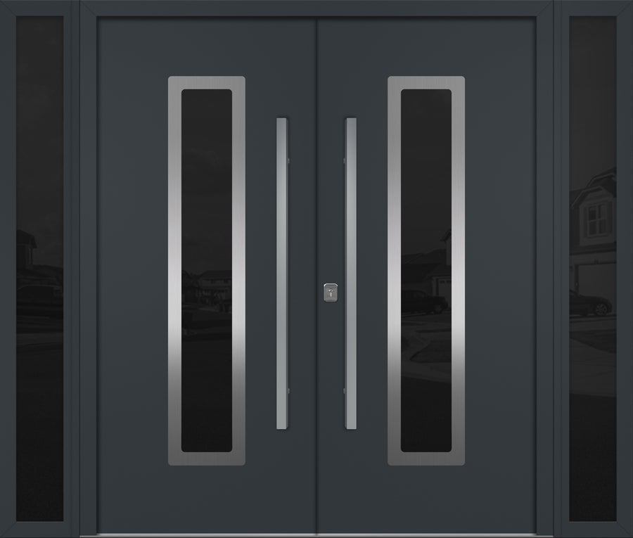 Nova Inox S1 Modern Exterior Double Door W/ (2) 12" Sidelight - Unit 98x81 3/8 - Gray - Doors and Beyond