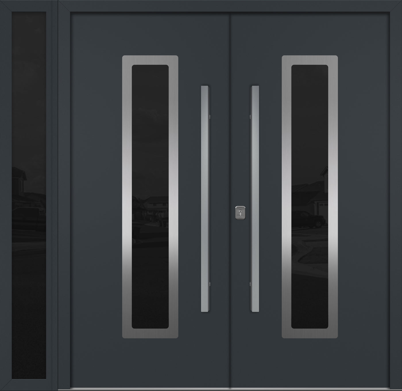 Nova Inox S1 Modern Exterior Double Door W/ (1) 12" Sidelight - Unit 86x81 3/8 - Gray - Doors and Beyond