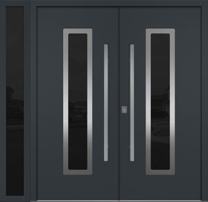 Nova Inox S1 Modern Exterior Double Door W/ (1) 12" Sidelight - Unit 86x81 3/8 - Gray - Doors and Beyond