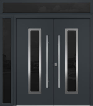 Nova Inox S1 Modern Exterior Double Door 72x80 W/ (1) 12" Sidelight and Transom - Unit 86x95 3/8 - Gray - Doors and Beyond