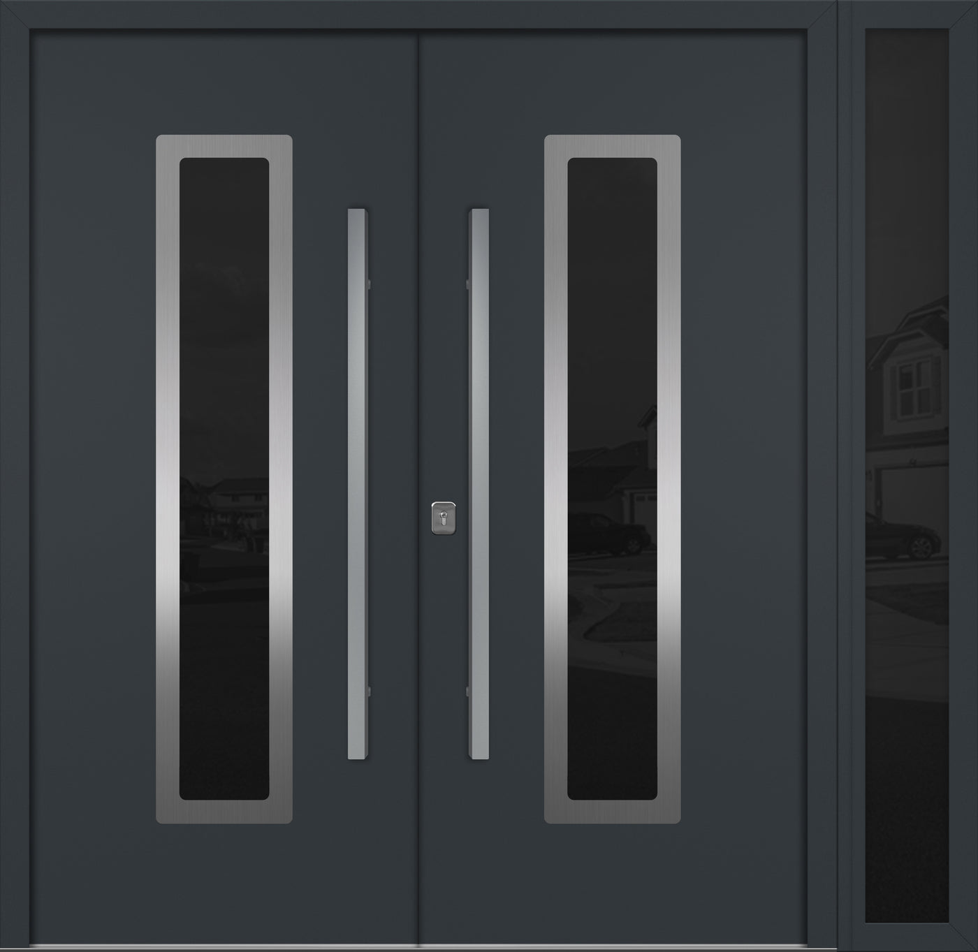 Nova Inox S1 Modern Exterior Double Door W/ (1) 12" Sidelight - Unit 86x81 3/8 - Gray - Doors and Beyond