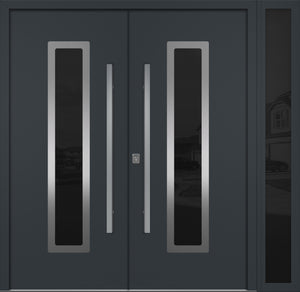 Nova Inox S1 Modern Exterior Double Door W/ (1) 12" Sidelight - Unit 86x81 3/8 - Gray - Doors and Beyond