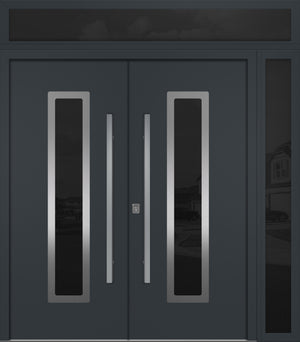 Nova Inox S1 Modern Exterior Double Door 72x80 W/ (1) 12" Sidelight and Transom - Unit 86x95 3/8 - Gray - Doors and Beyond