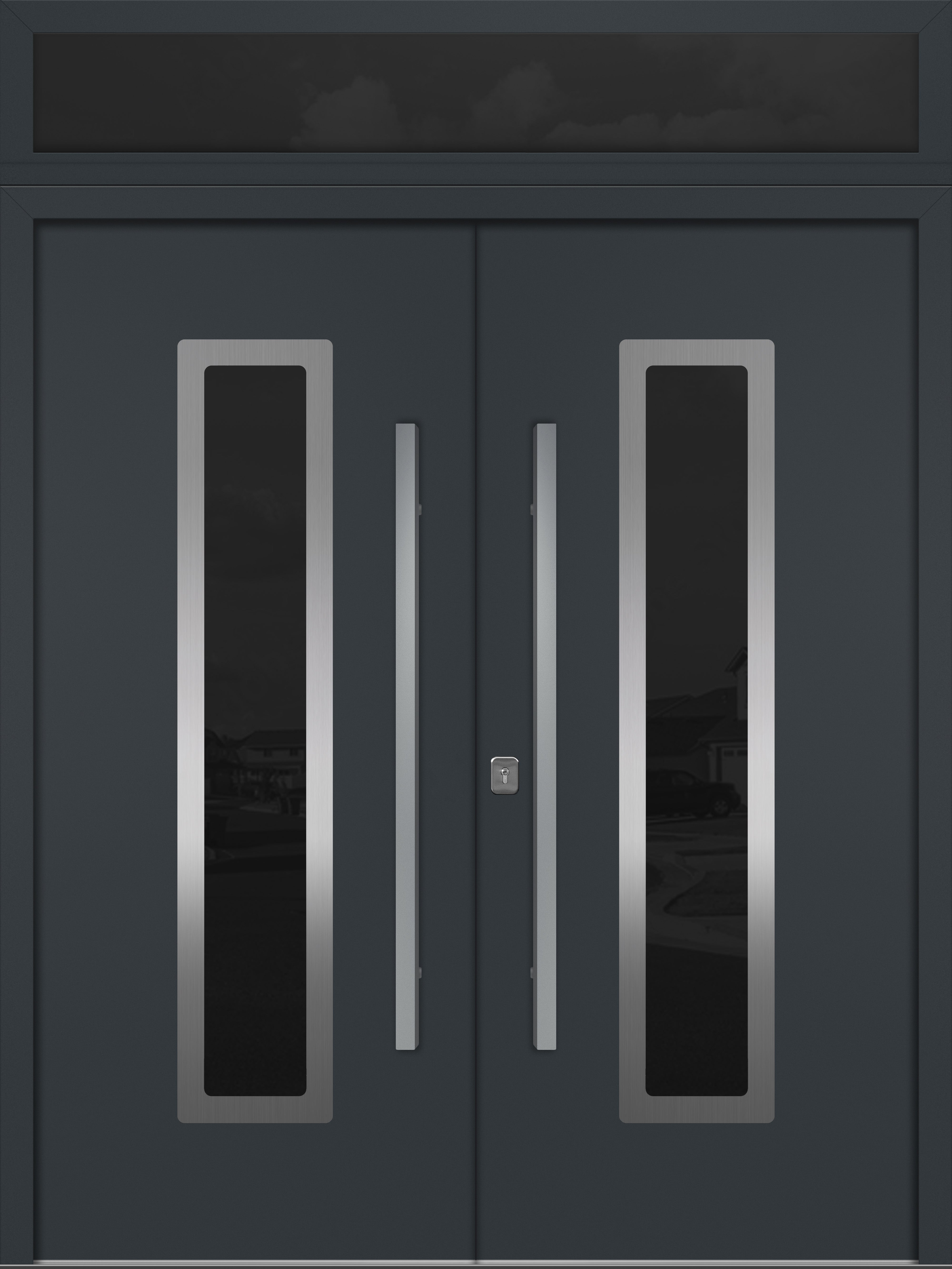 Nova Inox S1 Modern Exterior Double Door 72x80 with Transom - Unit 74x95 1/2 - Gray