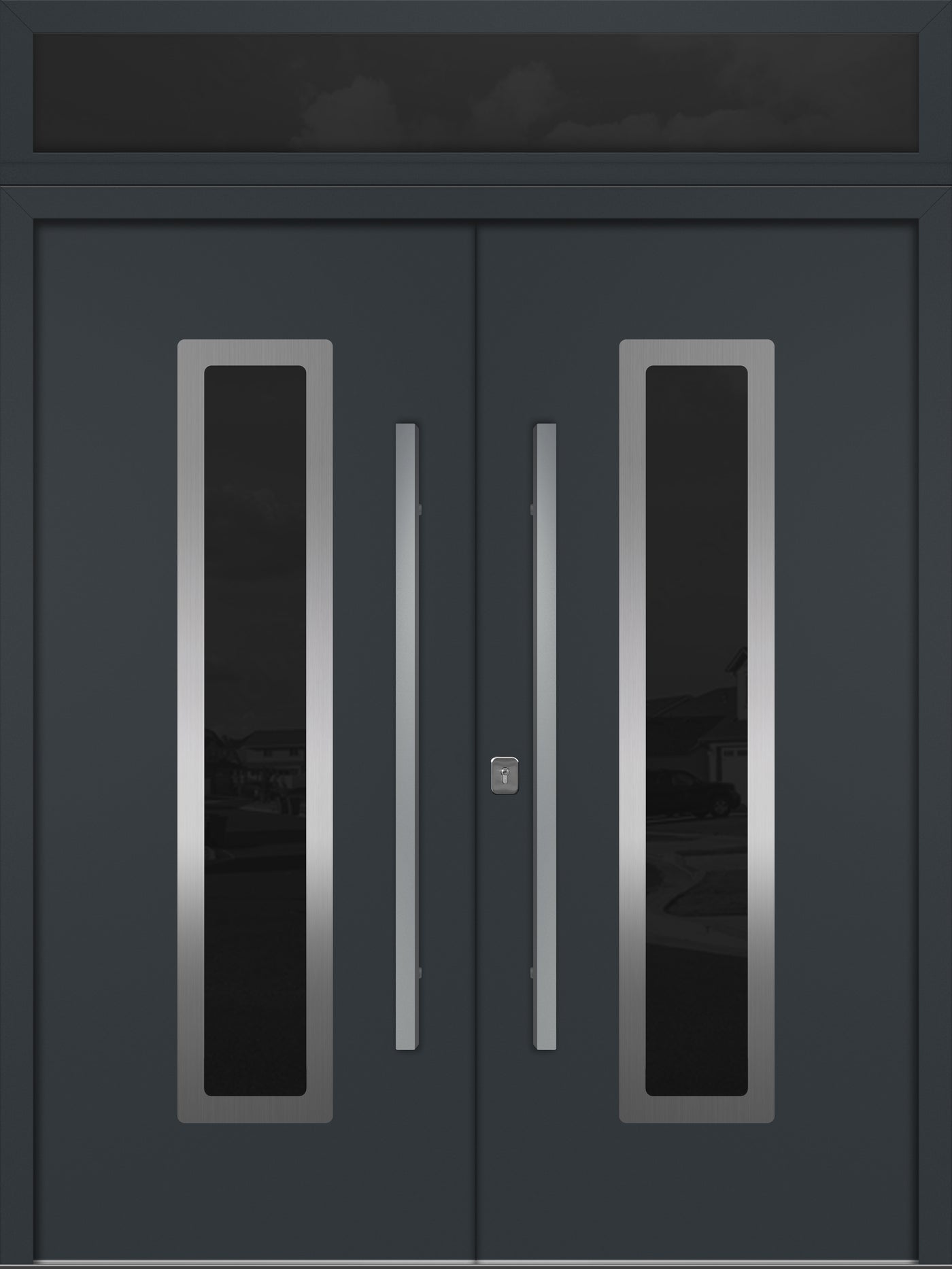 Nova Inox S1 Modern Exterior Double Door 72x80 with Transom - Unit 74x95 1/2 - Gray - Doors and Beyond