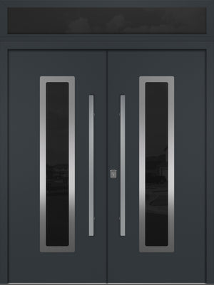 Nova Inox S1 Modern Exterior Double Door 72x80 with Transom - Unit 74x95 1/2 - Gray - Doors and Beyond
