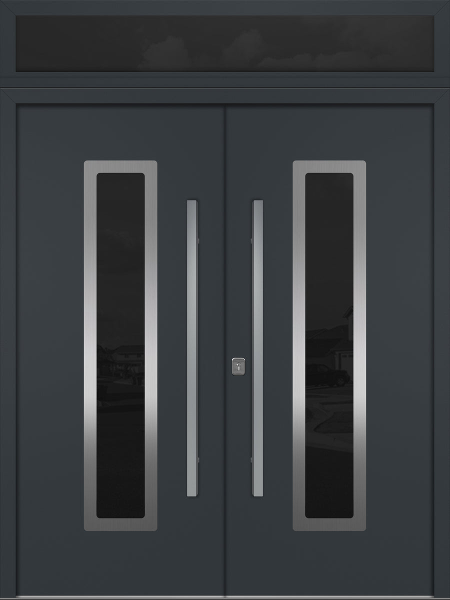 Nova Inox S1 Modern Exterior Double Door 72x80 with Transom - Unit 74x95 1/2 - Gray - Doors and Beyond