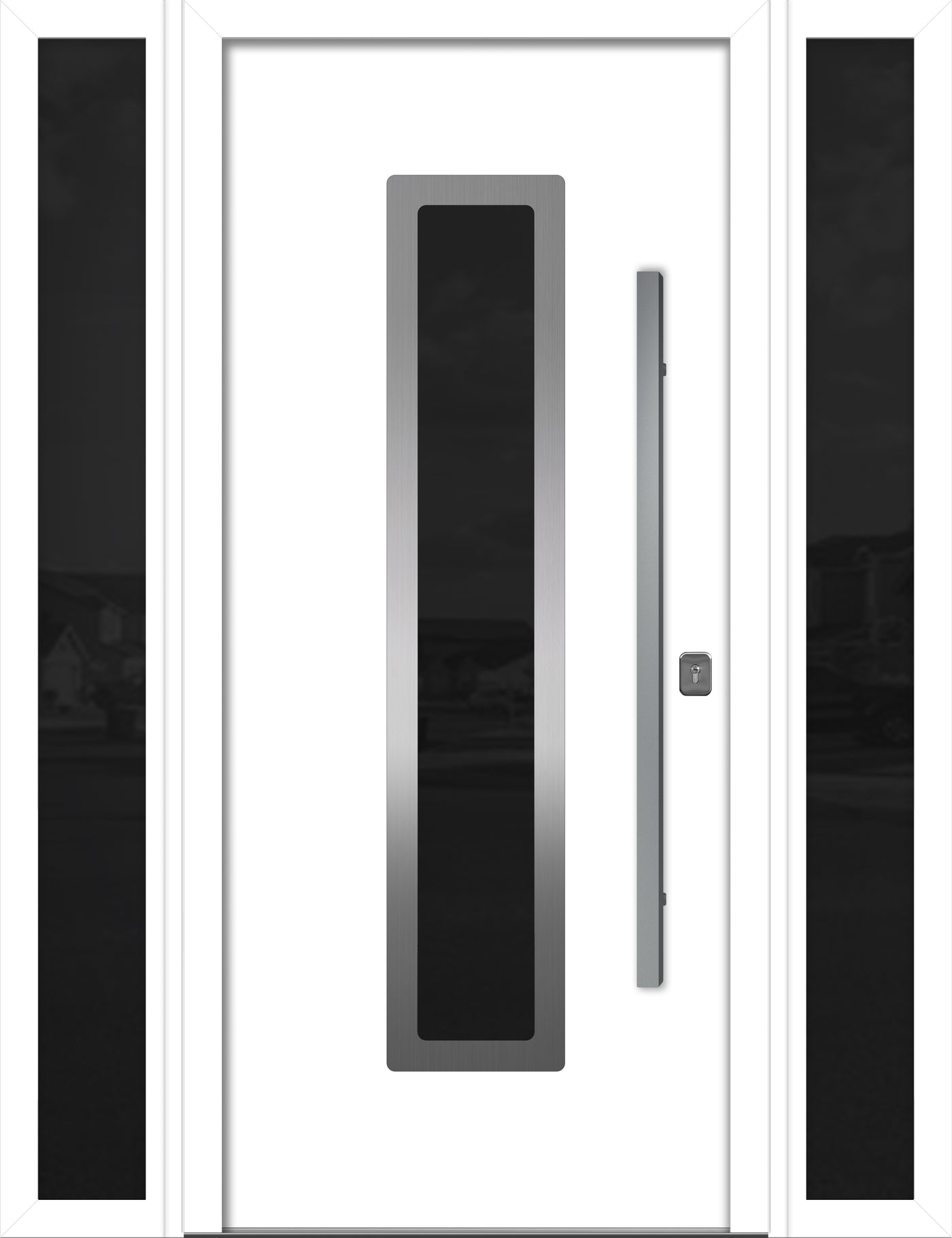 Nova Inox S1 Modern Exterior Single Door W/ (2) 12" Sidelight - Unit 62x81 3/8 - White - Doors and Beyond