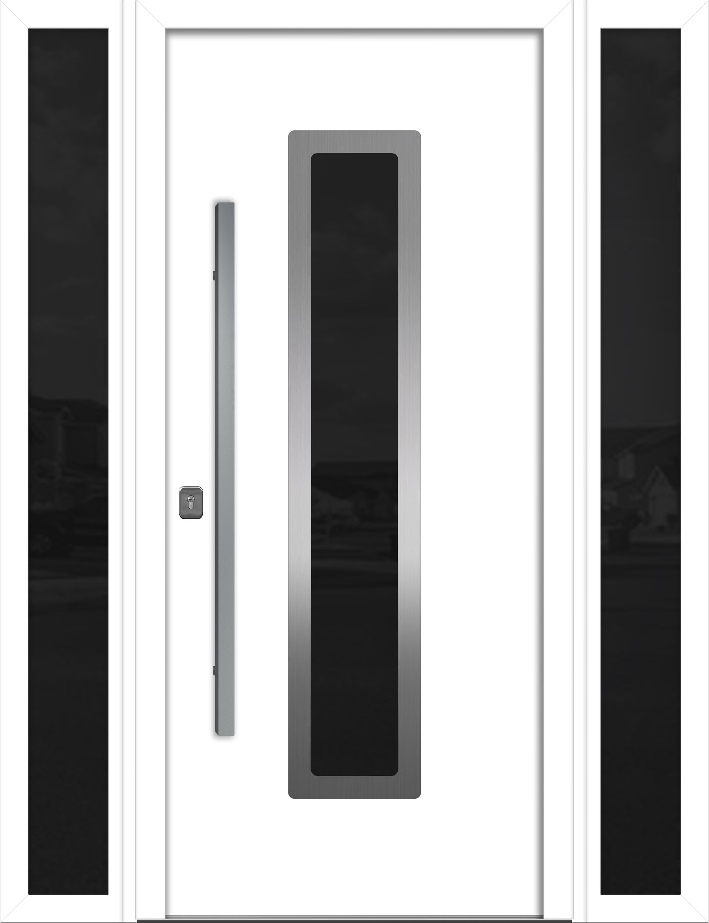 Nova Inox S1 Modern Exterior Single Door W/ (2) 12" Sidelight - Unit 62x81 3/8 - White - Doors and Beyond