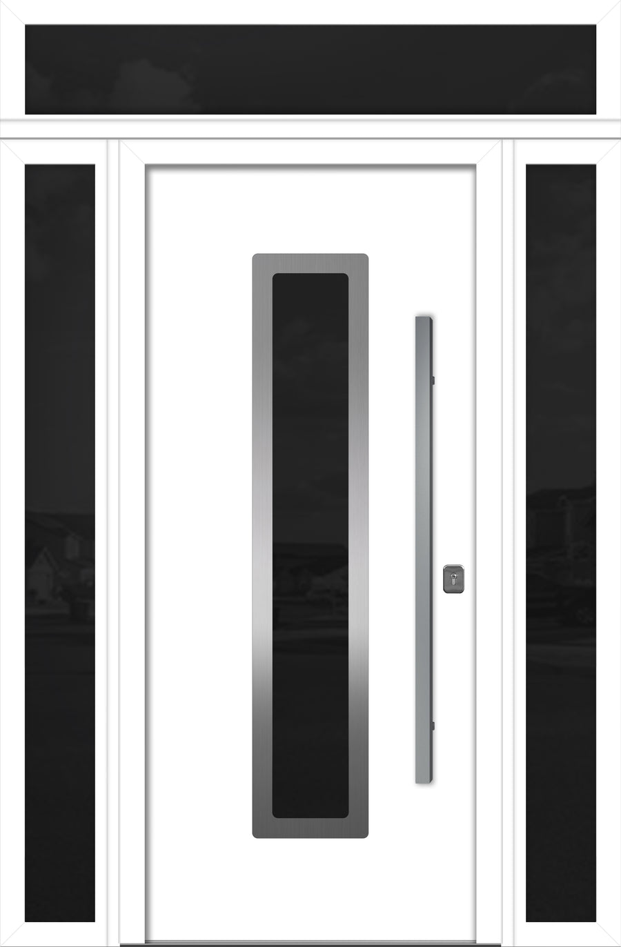 Nova Inox S1 Modern Exterior Single Door 36x80 with 2 Sidelight and Transom - Unit 62x95 1/2 - White - Doors and Beyond