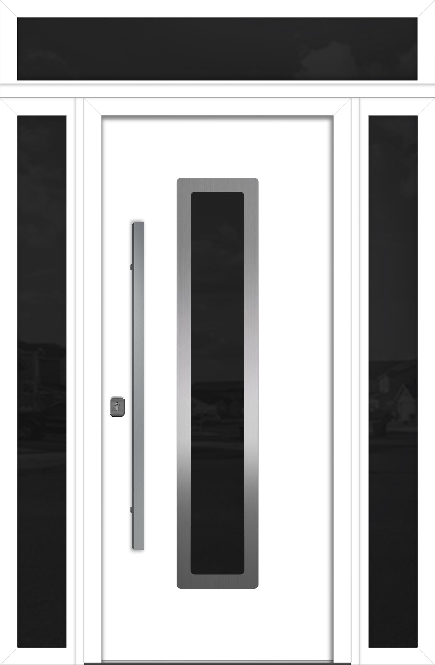 Nova Inox S1 Modern Exterior Single Door 36x80 with 2 Sidelight and Transom - Unit 62x95 1/2 - White - Doors and Beyond