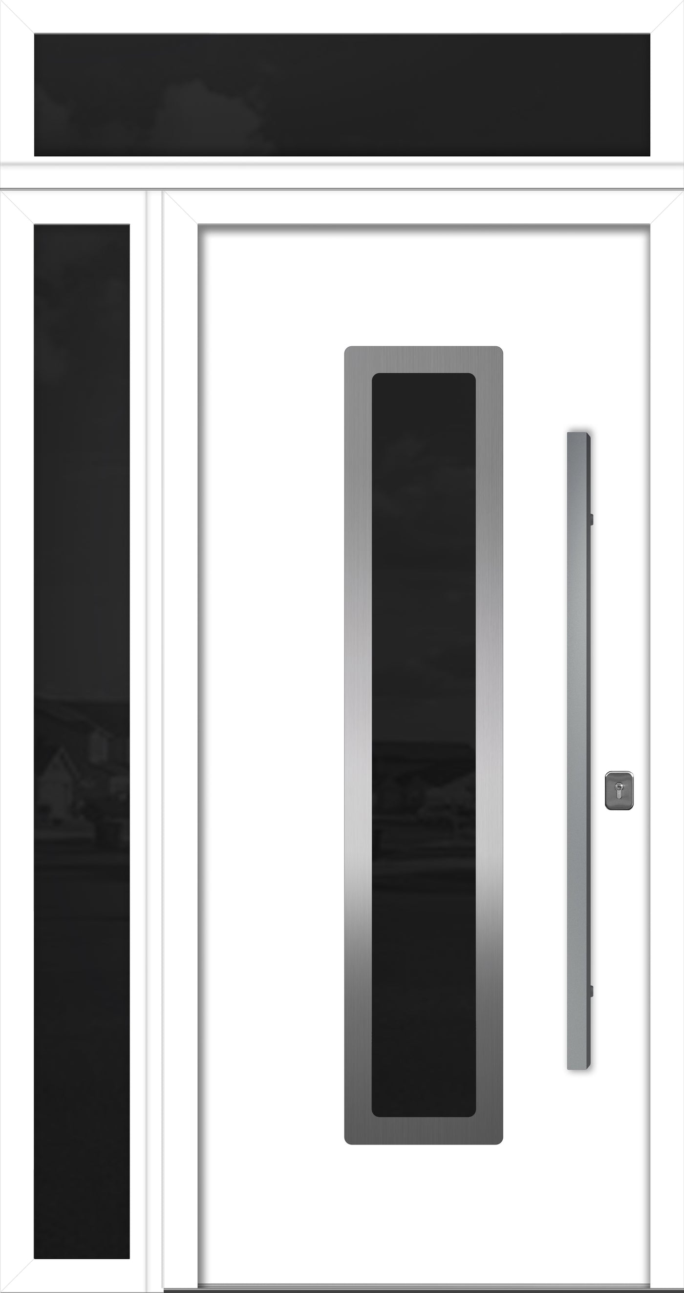 Nova Inox S1 Modern Exterior Single Door 36x80 with Sidelight and Transom - Unit 50x95 1/2 - White - Doors and Beyond