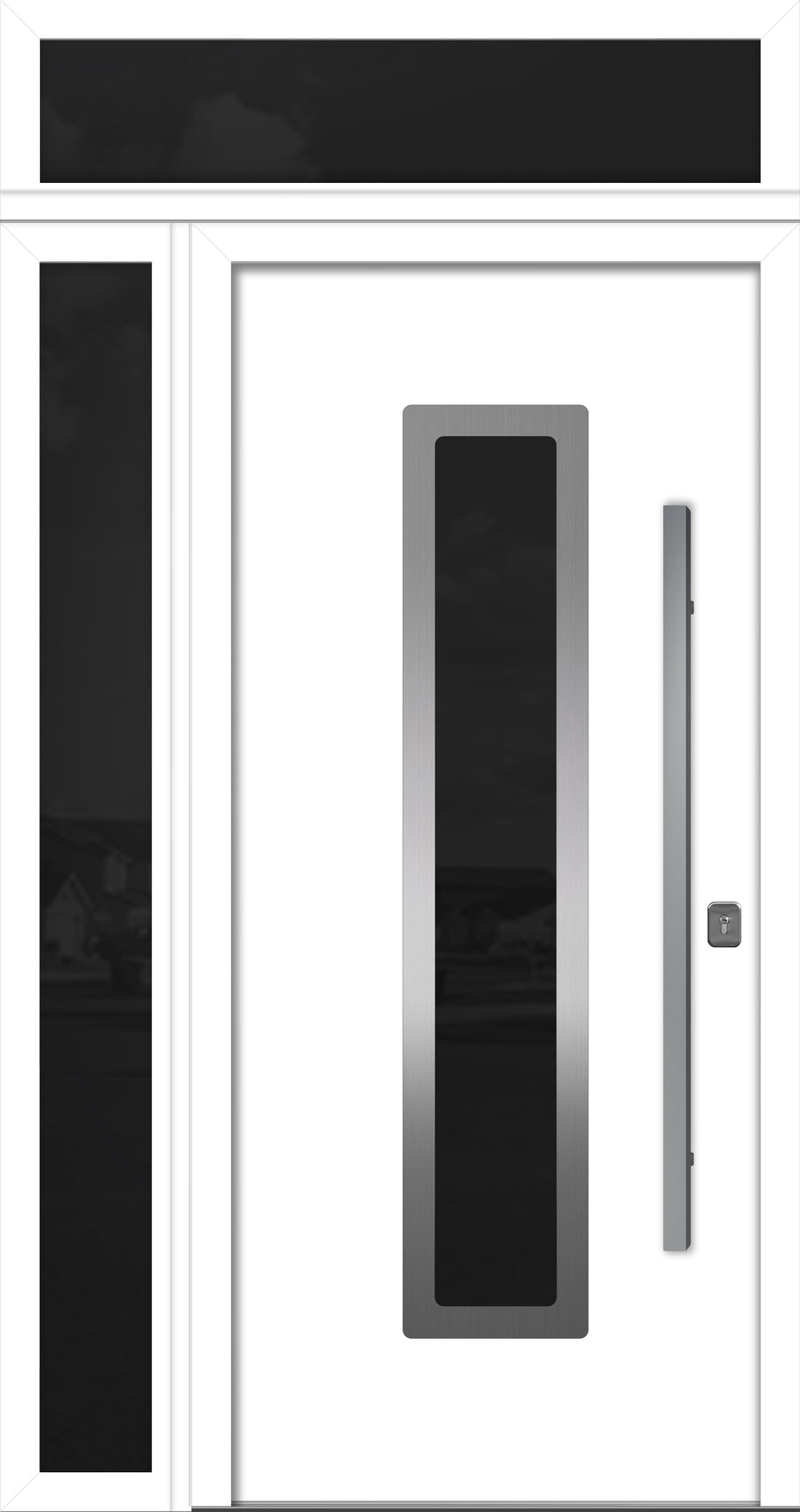 Nova Inox S1 Modern Exterior Single Door 36x80 with Sidelight and Transom - Unit 50x95 1/2 - White - Doors and Beyond