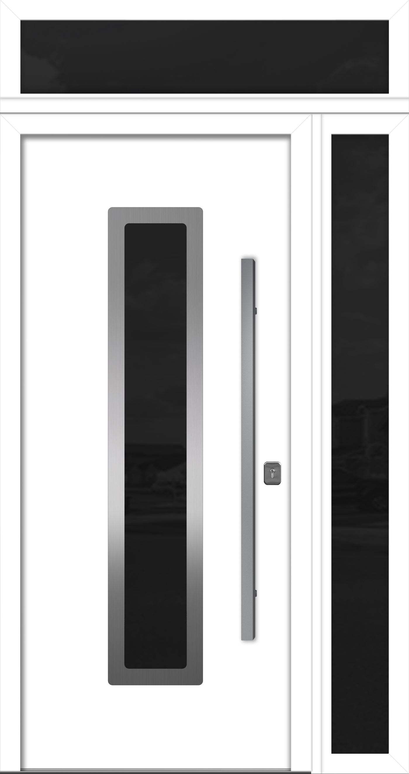 Nova Inox S1 Modern Exterior Single Door 36x80 with Sidelight and Transom - Unit 50x95 1/2 - White - Doors and Beyond