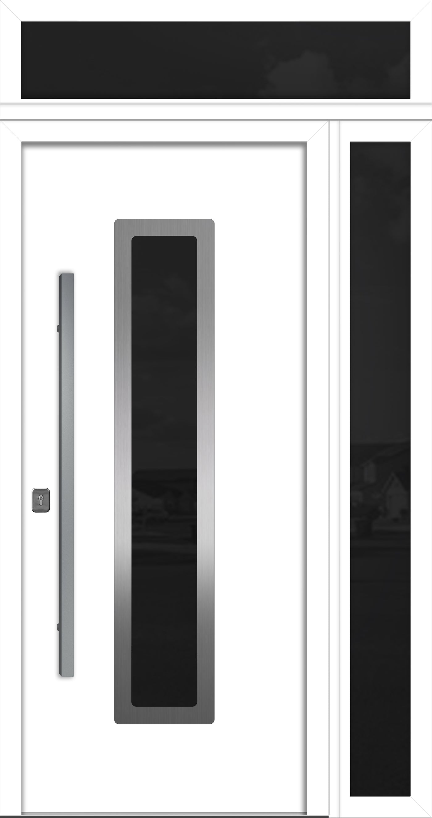 Nova Inox S1 Modern Exterior Single Door 36x80 with Sidelight and Transom - Unit 50x95 1/2 - White - Doors and Beyond