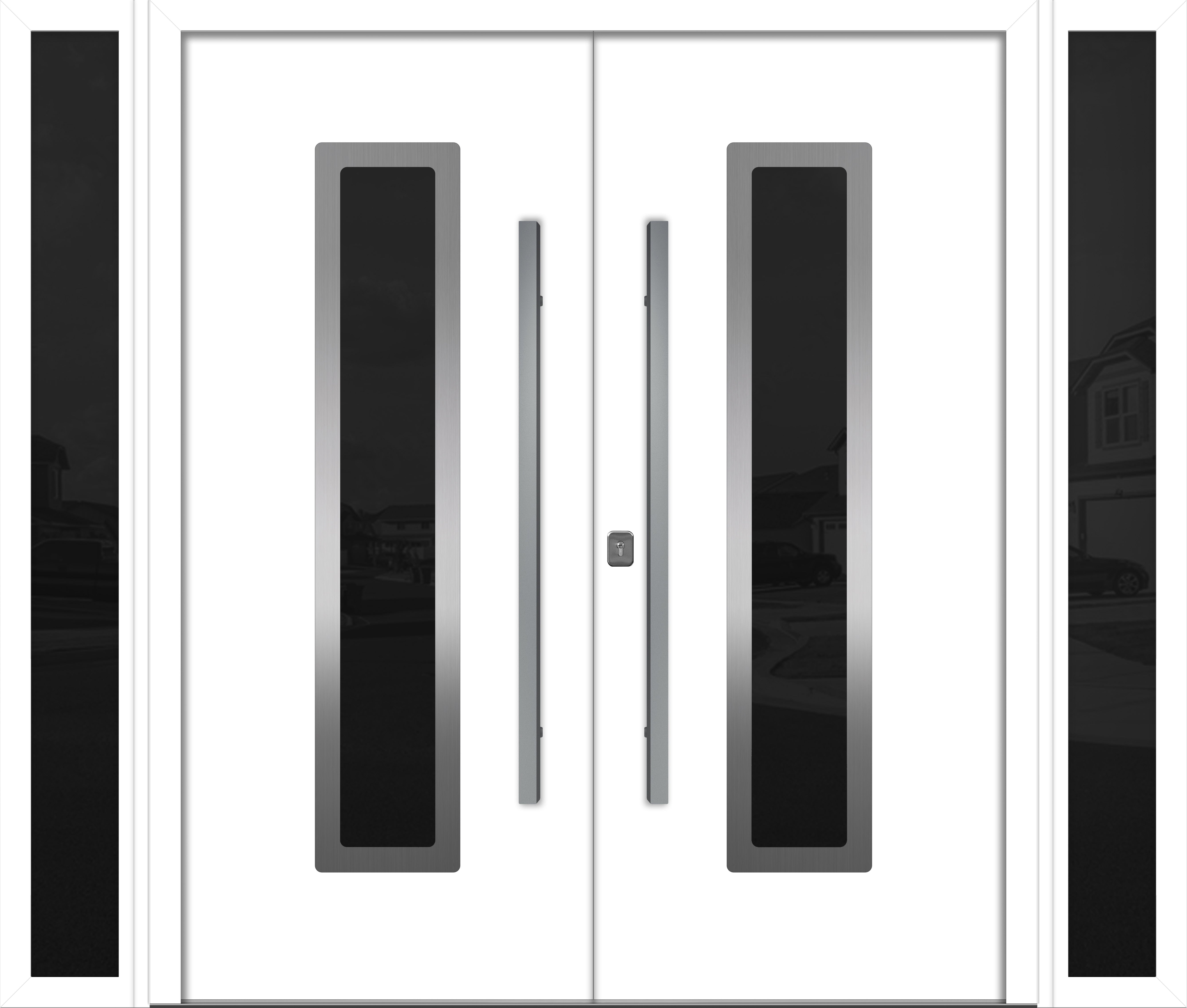 Nova Inox S1  Modern Exterior Double Door W/ (2) 12" Sidelight - Unit 98x81 3/8 - White