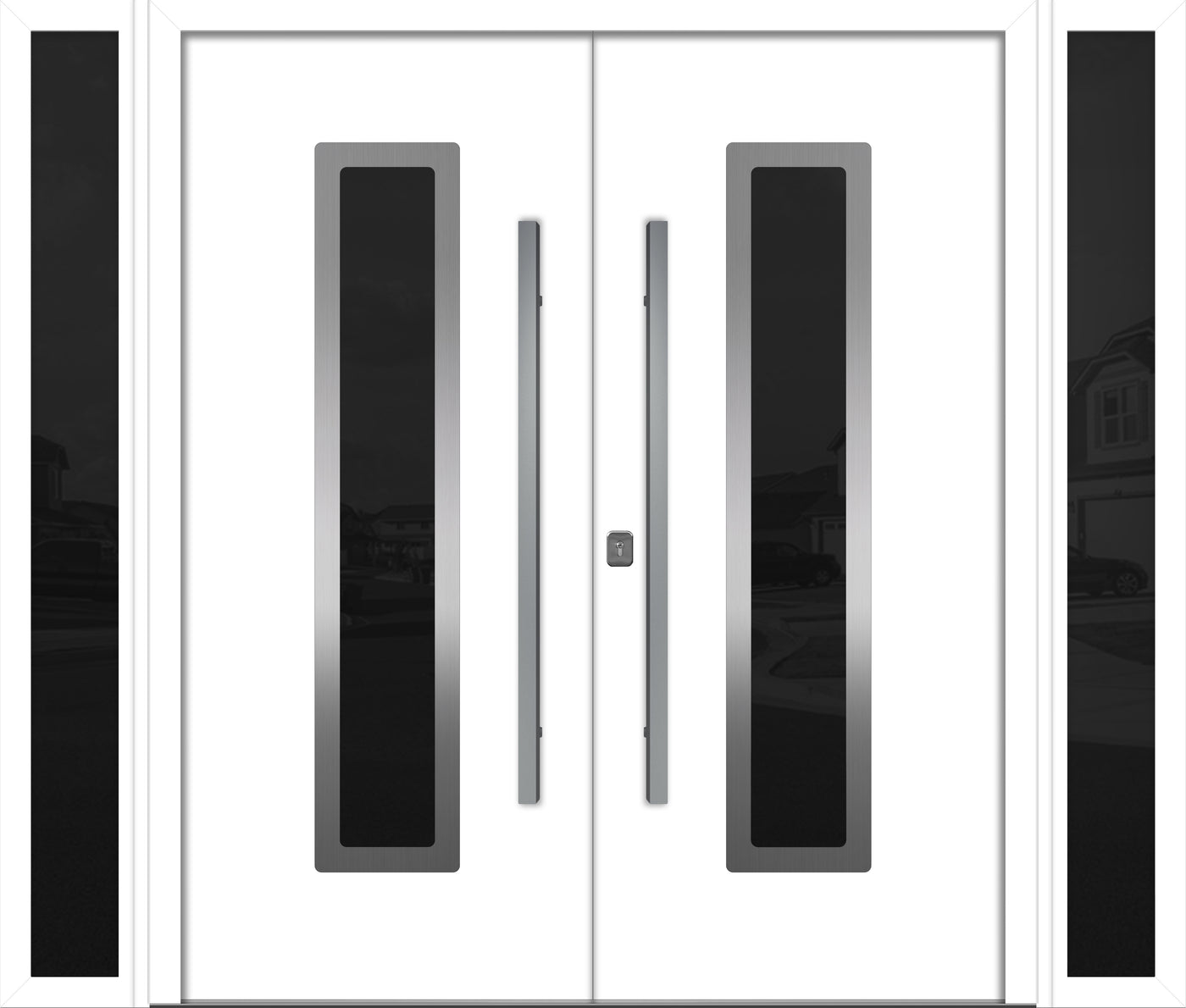 Nova Inox S1 Modern Exterior Double Door W/ (2) 12" Sidelight - Unit 98x81 3/8 - White - Doors and Beyond