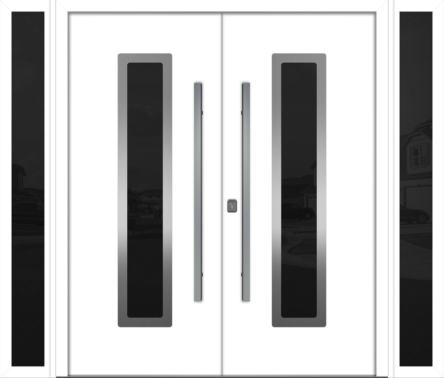 Nova Inox S1 Modern Exterior Double Door W/ (2) 12" Sidelight - Unit 98x81 3/8 - White - Doors and Beyond