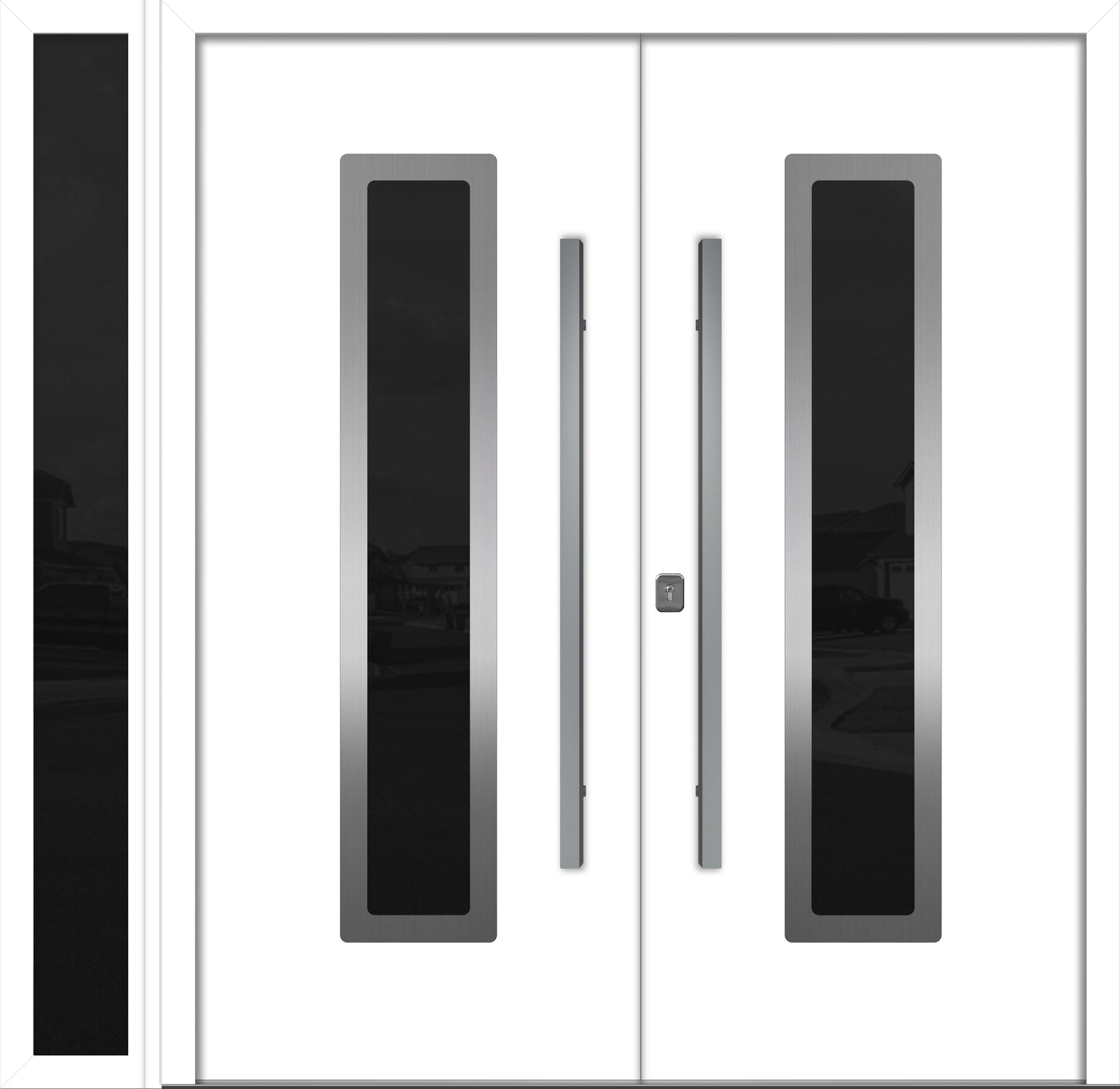 Nova Inox S1 Modern Exterior Double Door W/ (1) 12" Sidelight - Unit 86x81 3/8 - White - Doors and Beyond