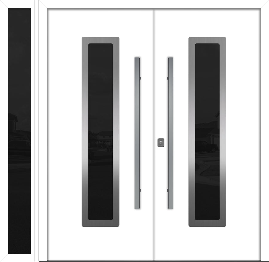 Nova Inox S1 Modern Exterior Double Door W/ (1) 12" Sidelight - Unit 86x81 3/8 - White - Doors and Beyond