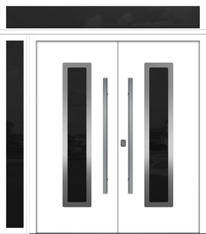 Nova Inox S1 Modern Exterior Double Door 72x80 W/ (1) 12" Sidelight and Transom - Unit 86x95 3/8 - White - Doors and Beyond